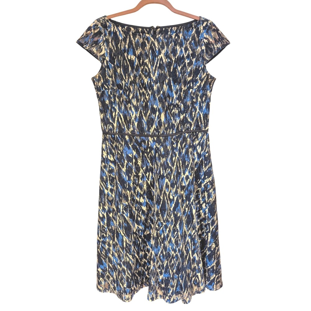 Black Label by Evan-Picone Fit & Flare Dress 6 Blue Black Lace Abstract Cocktail